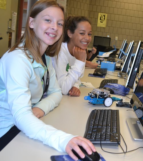 Girls working at keyboards