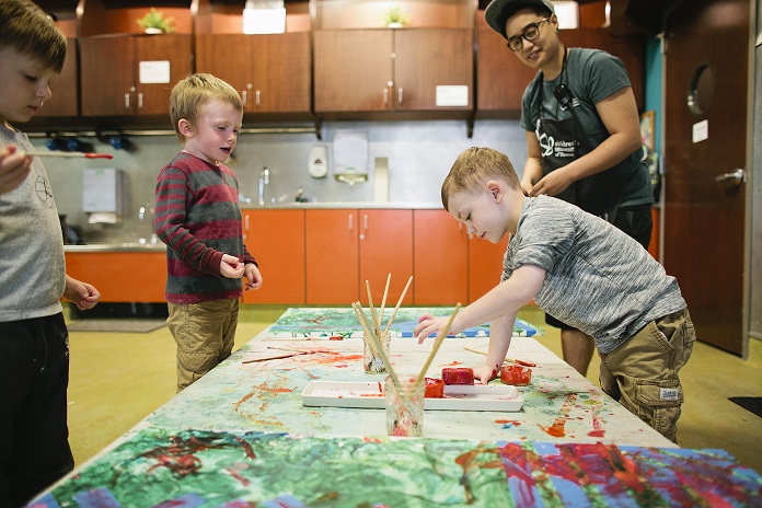 Child participants create in Beck's Studio at Children's Museum of Tacoma