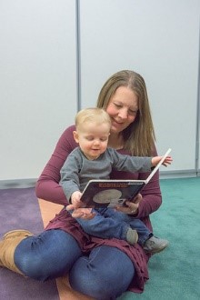 mother and baby participate in JCPL Baby's First Books program