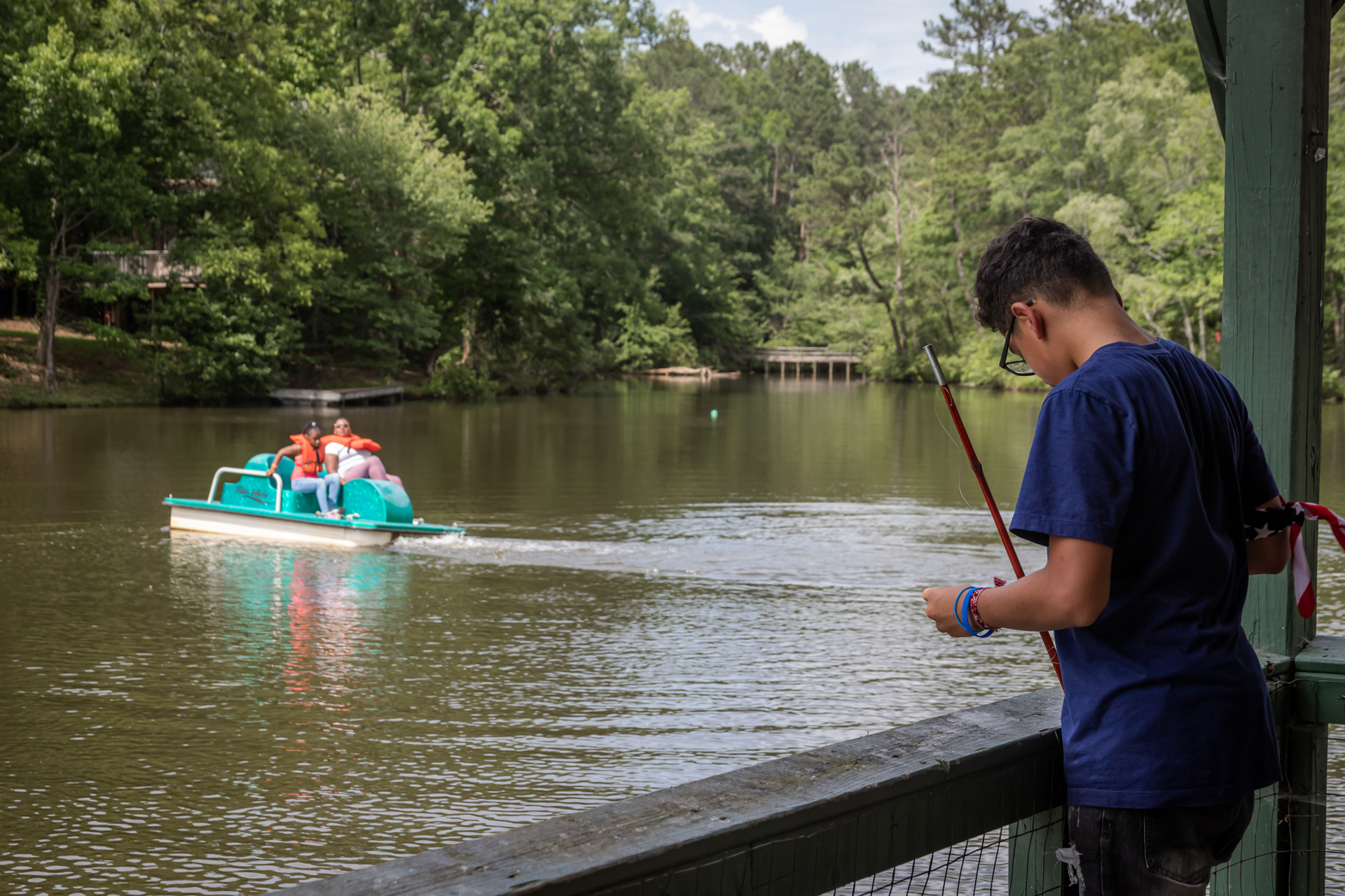 Fishing, pedal boating on the lake. Camp Horizon