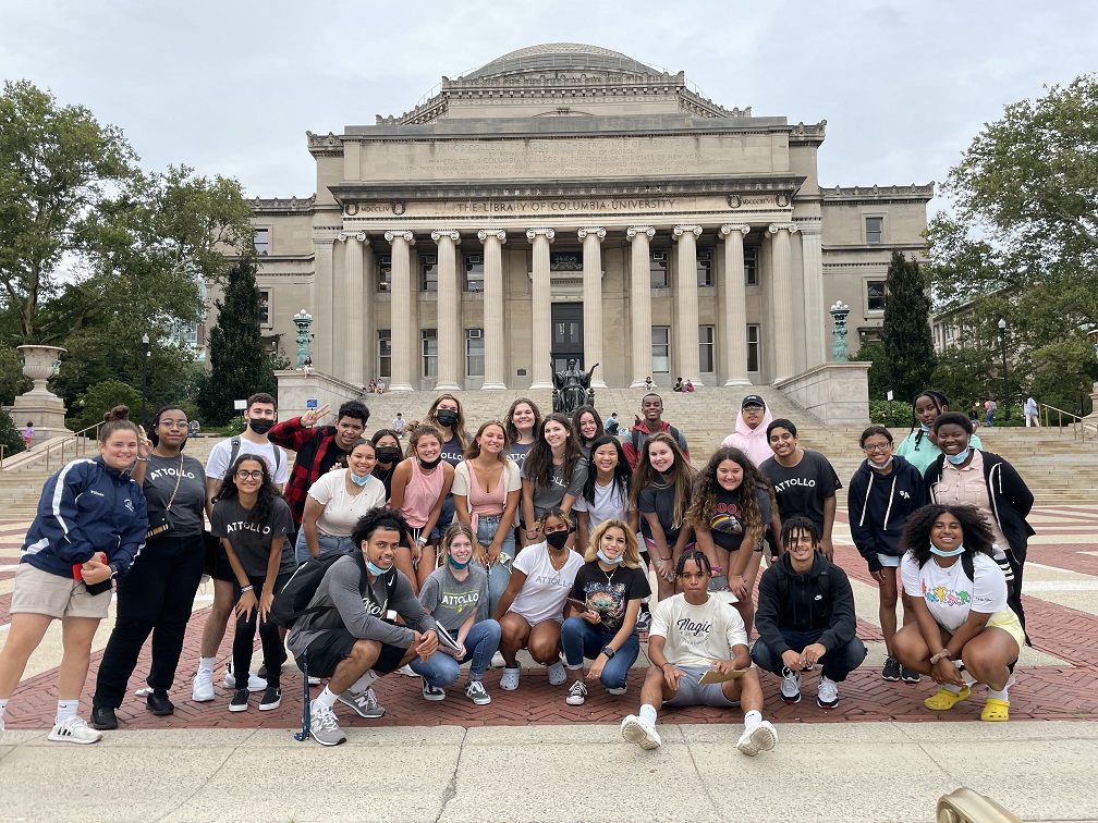 attollo students group photo steps of Columbia U Library