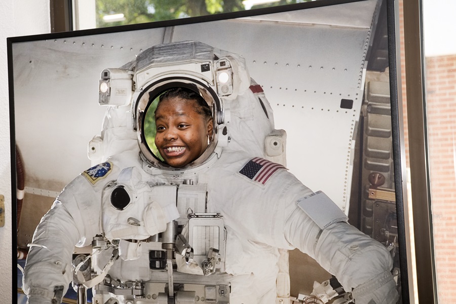 Beating the Odds student steps inside NASA astronaut cutout