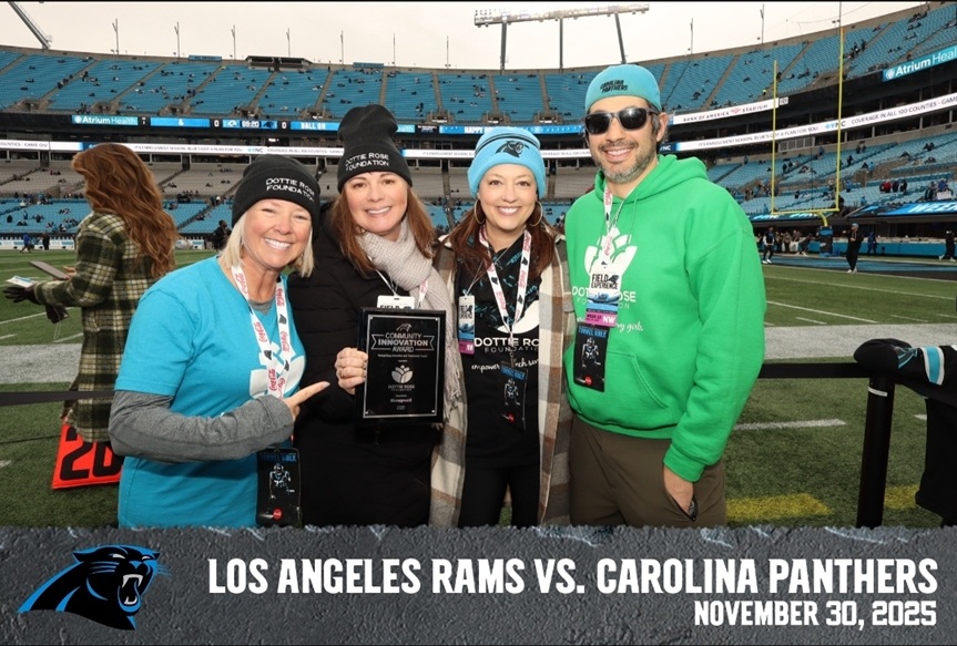 Smiling Dottie Rose Foundation older participants plus staff attend Los Angeles Rams vs. Carolina Panthers