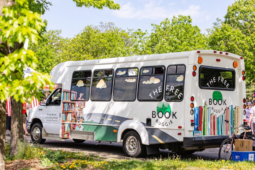 The Free Book Buggie bookmobile brings free books to children across the Twin Cities