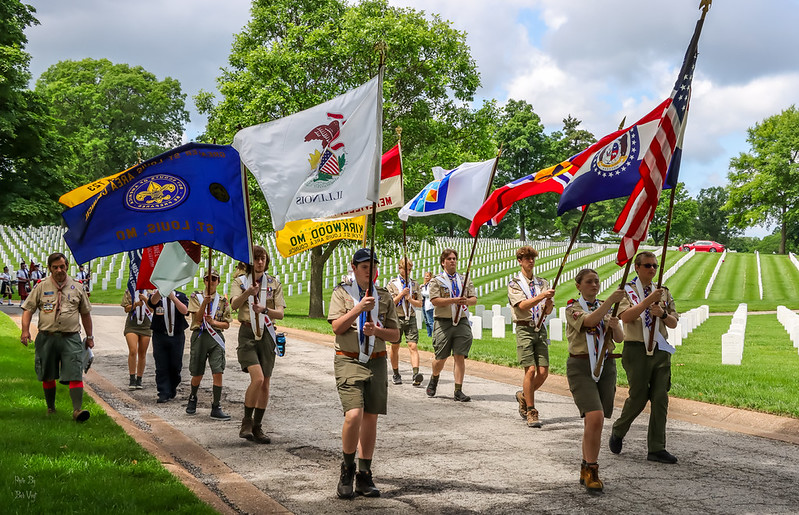 Marching with flags Greater St. Louis Area Scouting